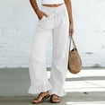 thumbnail image 2 of Admvng Women's Linen Pants Casual Wide Leg Ruffle Hem Elastic Waist Trousers, 2 of 5