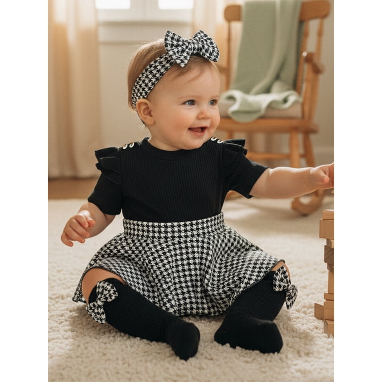 Loicainy Baby Girl Houndstooth Romper, 3-Piece Outfit Set photo 8