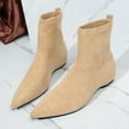 thumbnail image 2 of Pointed Toe Ankle Boots for Women Suede Height Increase Insoles Short Booties Elastic Pull on Gogo Boots, 2 of 6