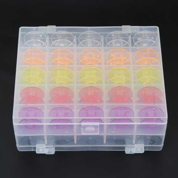Bobbins with Bobbin Box,50PCS Double-Deck Plastic Boxed Color Transparent Plastic Bobbins Sewing Machine Spool Tool String Crafts