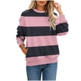 thumbnail image 2 of Trikvn Women's Wide Striped Pullover Sweatshirts Crewneck Long Sleeve Tops Fall Casual Basic Shirts with Pockets Loose Fit Comfy Y2K Loungewear Activewear Blouses, 2 of 7