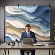 Blue Brown Ombre Backdrop for Photoshoot,Photography Photo Studio Background Wall Backdrop,Modern Moire Abstract Geometric Back Drop Banner Panel for Portraits Wedding Live Streaming Decor 7x5Ft