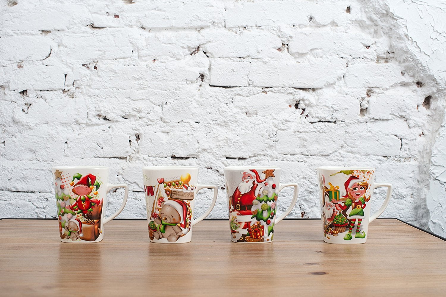 All For You X971 Christmas New Bone China Mug with Christmas Gift Prints Santa, Bear -Set... by All For You Home