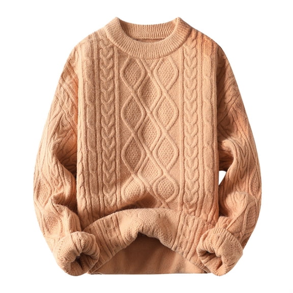 GBSYEWXS Men Pullover Sweaters Long Sleeve Pullover Fashion Solid Color Autumn Khaki Crew Neck Sweater