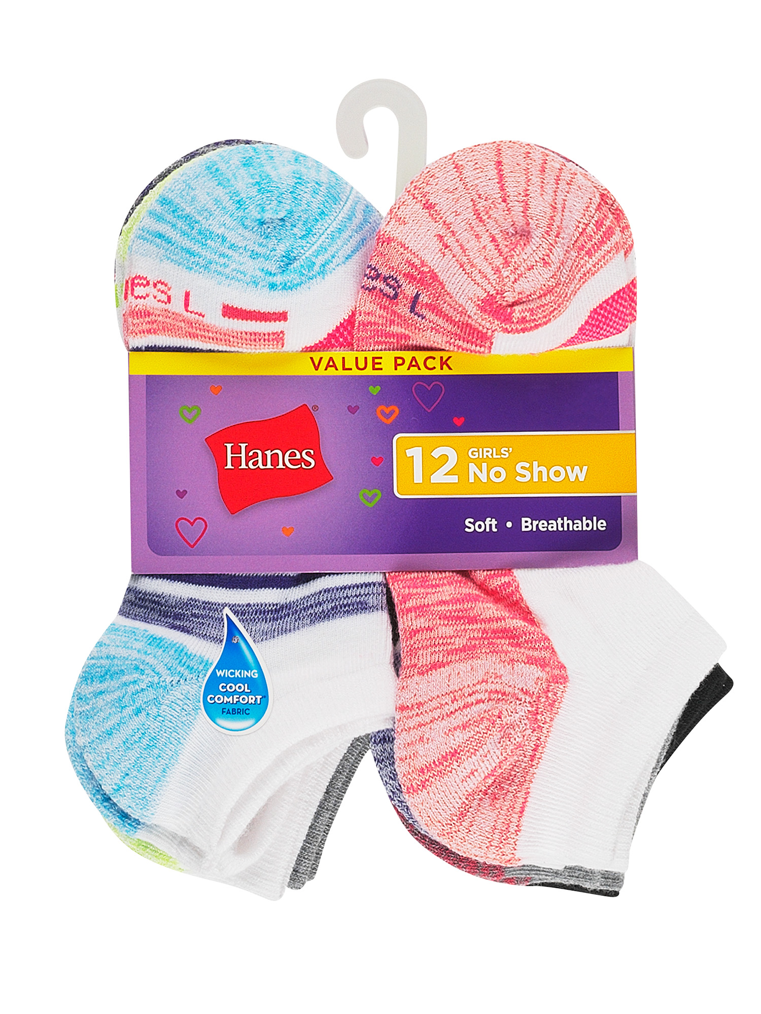 Hanes Girls' Socks, 12 Pack Cool Comfort No Show Socks, Size S-L - image 2 of 5