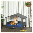 thumbnail image 2 of Wicker Dog House Outdoor, PE Rattan Dog Bed with Canopy - Small Medium Dogs, Water-resistant Cushion, Dark Blue, 2 of 8