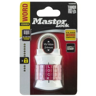 Master Lock Candado de combinación de palabras, configure su propio candado de palabras, candado de combinación para casilleros de gimnasios y escuelas, los colores pueden variar, 1535DWD