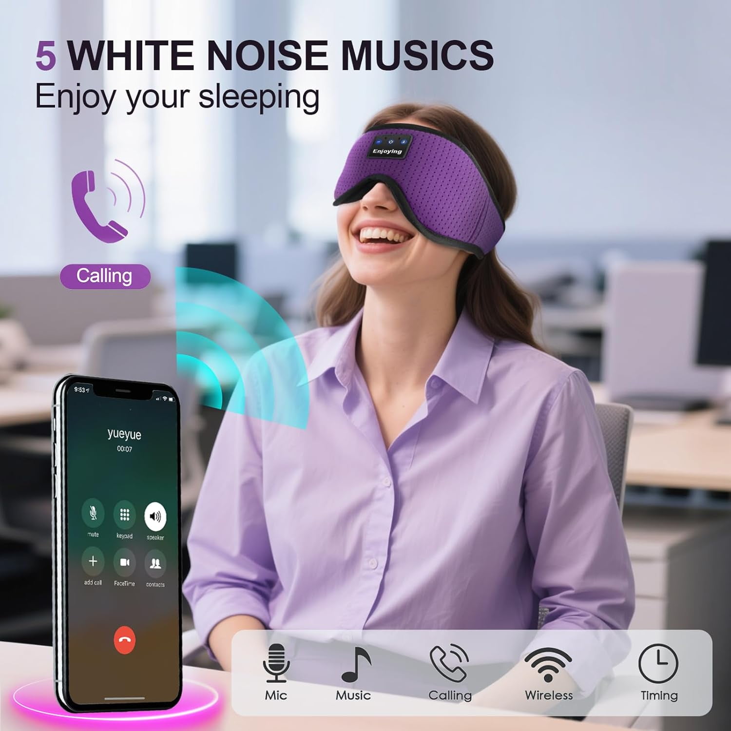CCNZZITSHT Sleep Headphones, Sleep Mask Bluetooth Wireless Music Eye Mask, Sleeping Mask for Side Sleepers Sleep Mask with 3D Bluetooth Headphones Ultra-Thin Stereo Speakers Perfect for Sleeping
