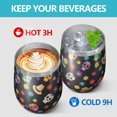 thumbnail image 4 of 12oz Stemless Wine Tumblers Black Colorful Skull Flower Hat Pattern Vacuum Insulated Stainless Steel Travel Tumbler Cups Mug with Lid and Straw for Champaign,Cocktail,Beer with Cleaning Brush, 4 of 5