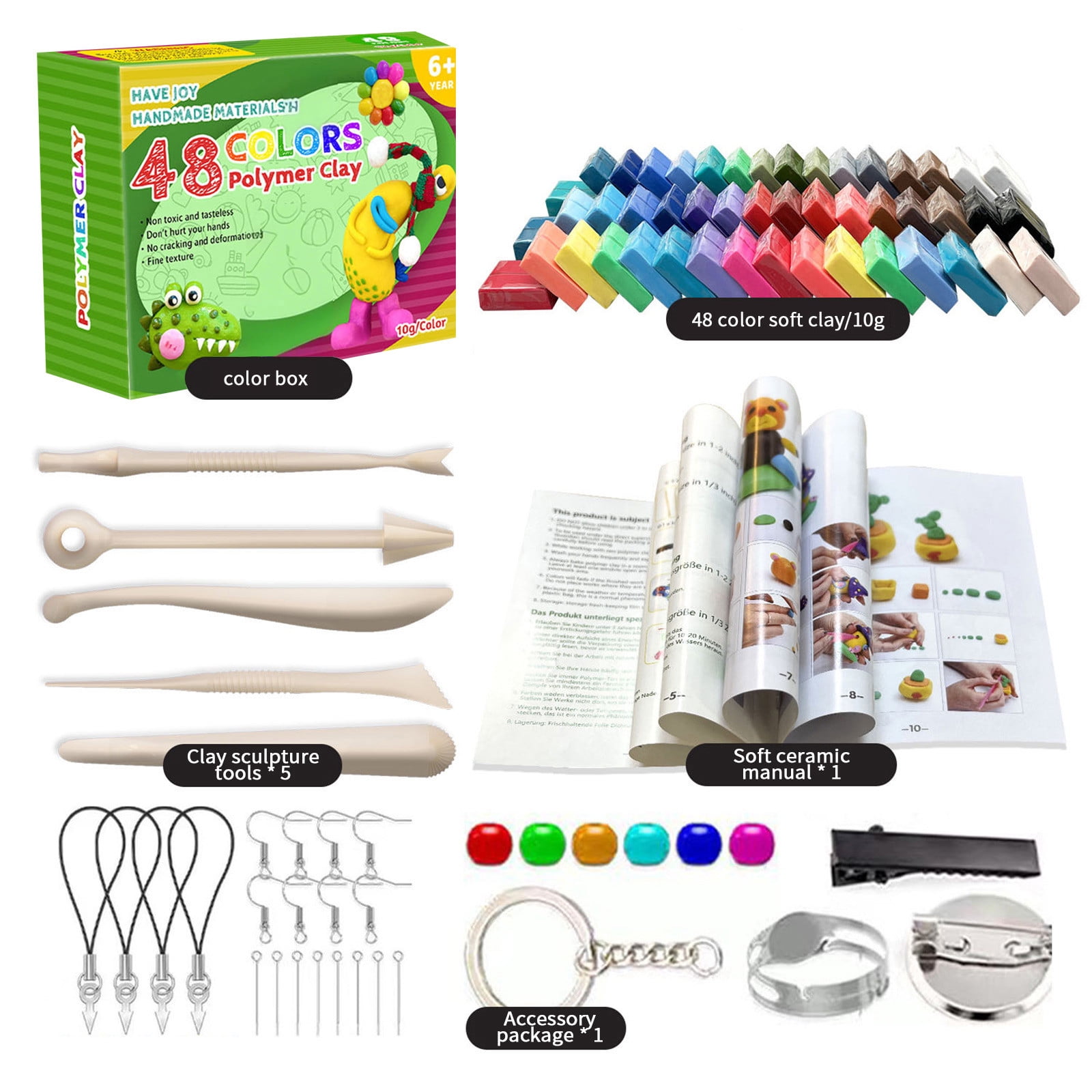 Clay Kit for Kids, 48-Color Air Dry Clay for Kids Pack with 5 Clay Sculpting tools, 30 Craft Accessories, 1 instruction Manual, Art and Crafts for Kids Ages 5-8, Kids Art Supplies