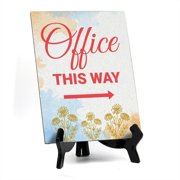 Signs ByLita Office this way, Blue Watercolor Table Sign (6 x 8")