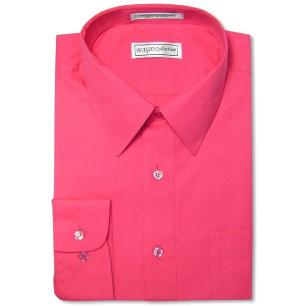Biagio Mens 100 Cotton Solid HOT Pink Fuchsia Dress Shirt w
