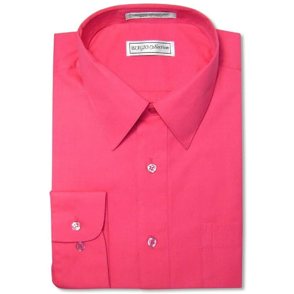 Biagio Mens 100 Cotton Solid HOT Pink Fuchsia Dress Shirt w/Convertible Cuffs