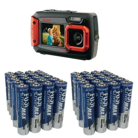 Coleman Red Duo2 Dual-Screen Waterproof Digital Camera with 20 Megapixels and Fiji AAA 40 PK
