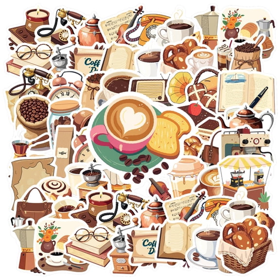 35pcs-50pcs Cute Stickers Bakery Decals Coffee Stickers Vintage Stickers for Laptops Notebooks Suitcases