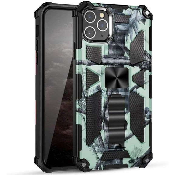 Case for iPhone 12 Pro Max for Man,Camouflage Design Phone Case Heavy Duty Shockproof Military Grade Anti-Fall Protection Built-in Magnetic Kickstand Cover for iPhone 12 Pro Max MC Mint Green