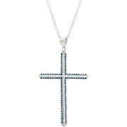 Lesa Michele Cubic Zirconia and Sapphire Sterling Silver Double-Layered Cross Necklace