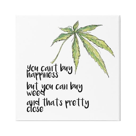 Stupell Industries Can't Buy Happiness Funny Hemp Botanical Saying Graphic Art Gallery Wrapped Canvas Print Wall Art, Design by J. Weiss