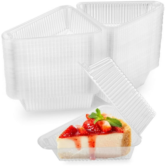 100 Pcs Cake Slice Container,Plastic Clear Hinged Cheesecake Container,Triangle Dessert Boxes Carrier,Disposable Dessert To-Go Container with Lid for Cake/Pie/Sandwiches Take out Packaging