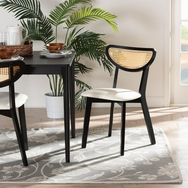 Baxton Studio Dannell Mid-Century Modern Cream Fabric and Black Finished Wood 2-Piece Dining Chair Set