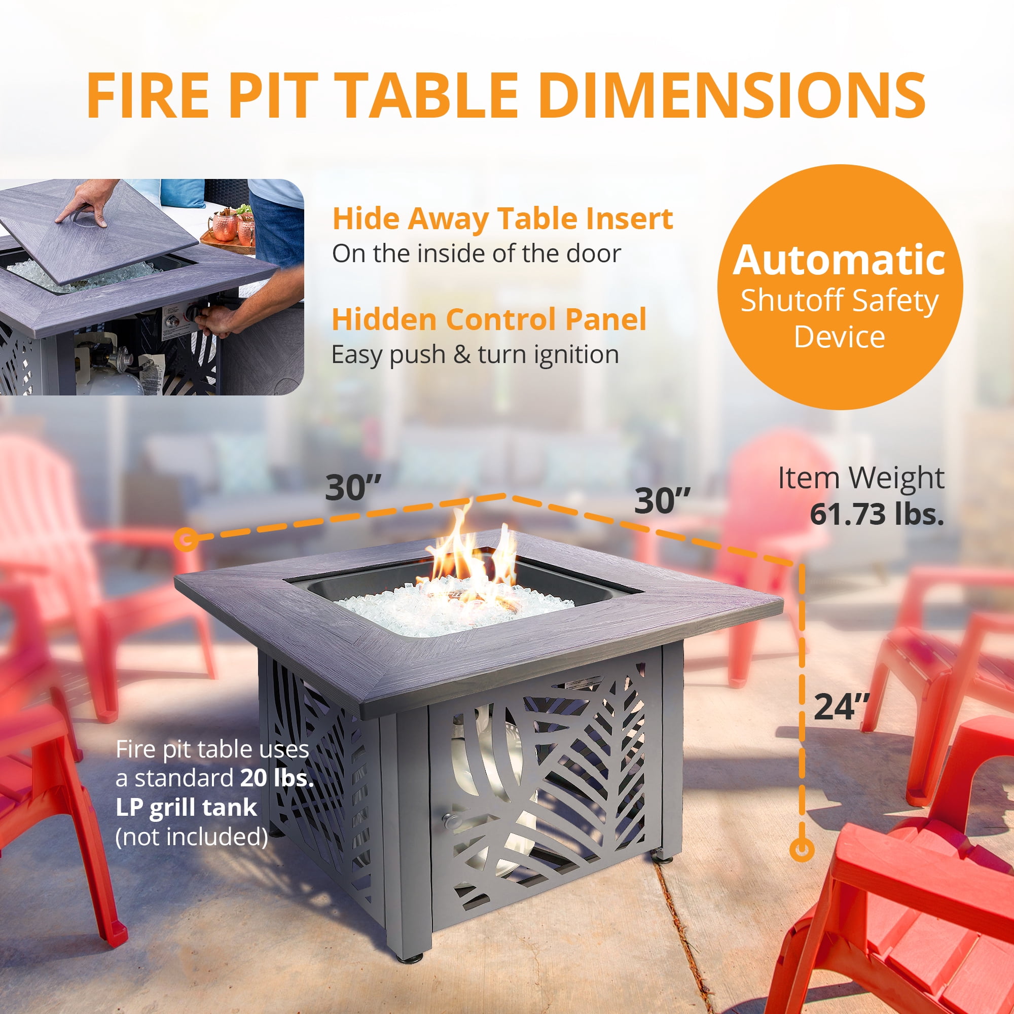 Endless Summer Lindsey 30" Square Outdoor UV Printed LP Gas Fire Pit​ Table