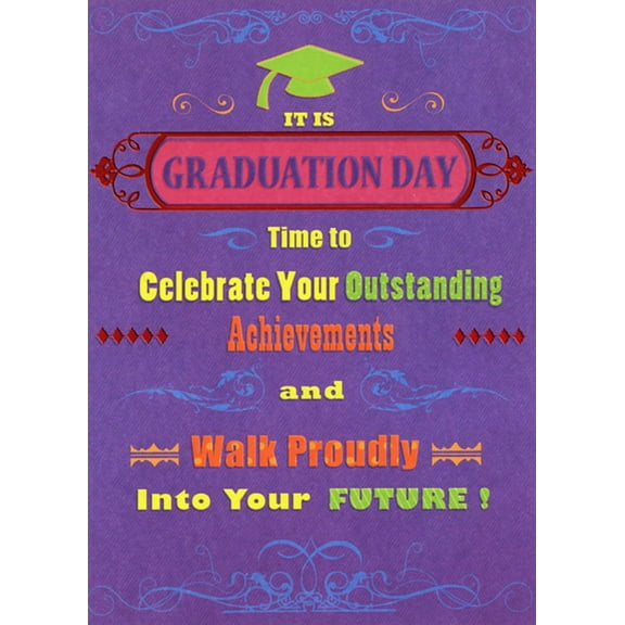 Designer Greetings Walk Proudly Into Your Future : Bright Letters on Purple Graduation Congratulations Card
