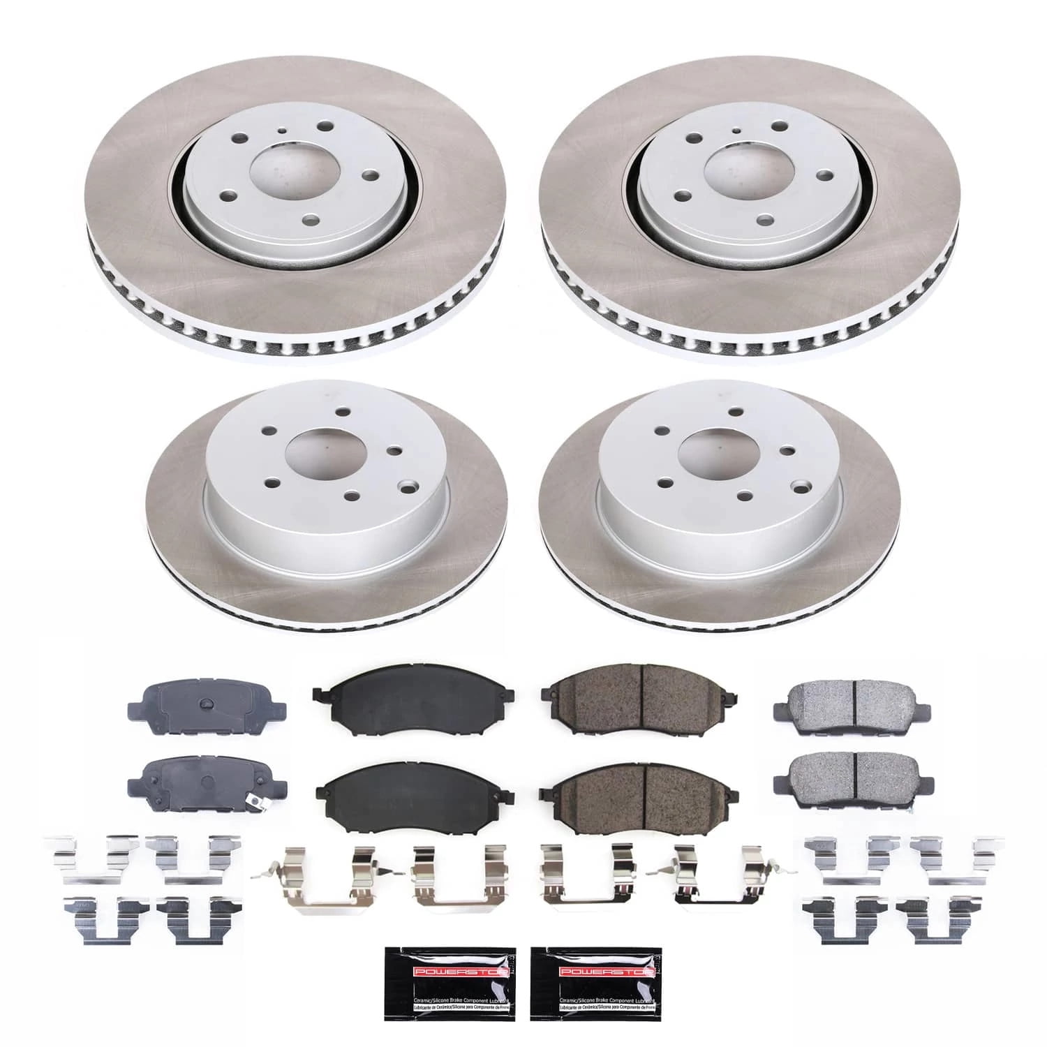 PowerStop Front and Rear Semi-Coated Rotor and Low-Dust Ceramic Brake Pad Kit SC4477