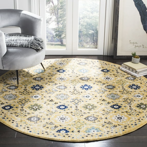 SAFAVIEH Evoke Charlotte Floral Area Rug, Gold/Ivory, 6'7" x 6'7" Round