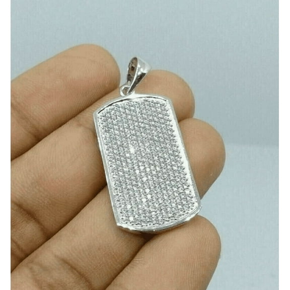 Forever Jewels 1.80Ct Round Cut Moissanite Women Dog Tag Pendant 14K White Gold Plated