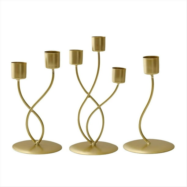 Juego de 3 Candelabros Dorados, Candelabros de Hierro de Metal Elegantes de Lujo, Candelabros de Mesa Decorativos Europeos