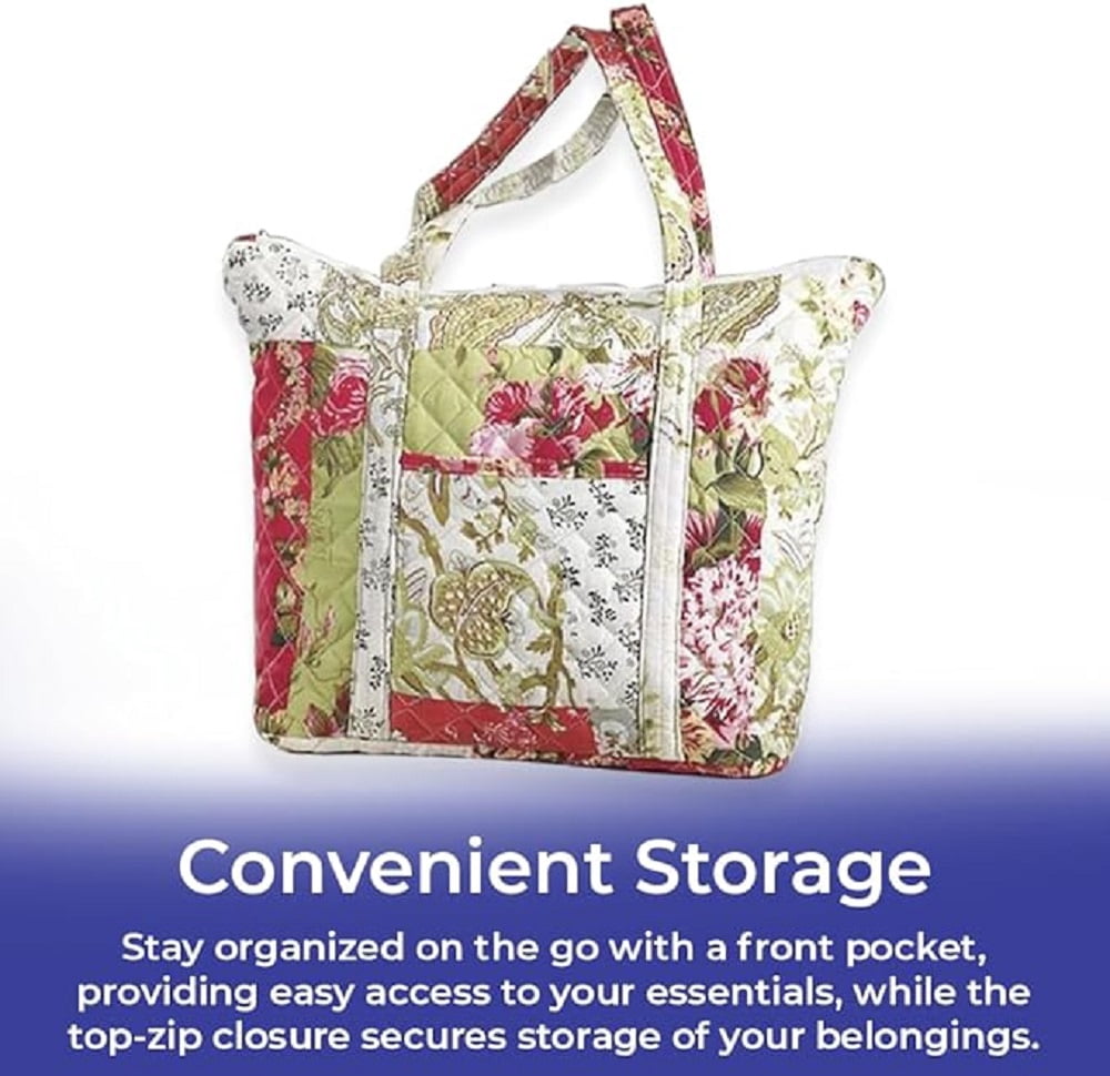 Sagefinds Floral Tote Bag, Patchwork Quilted Shoulder Purse for Women, Top Zip Closure with Pocket