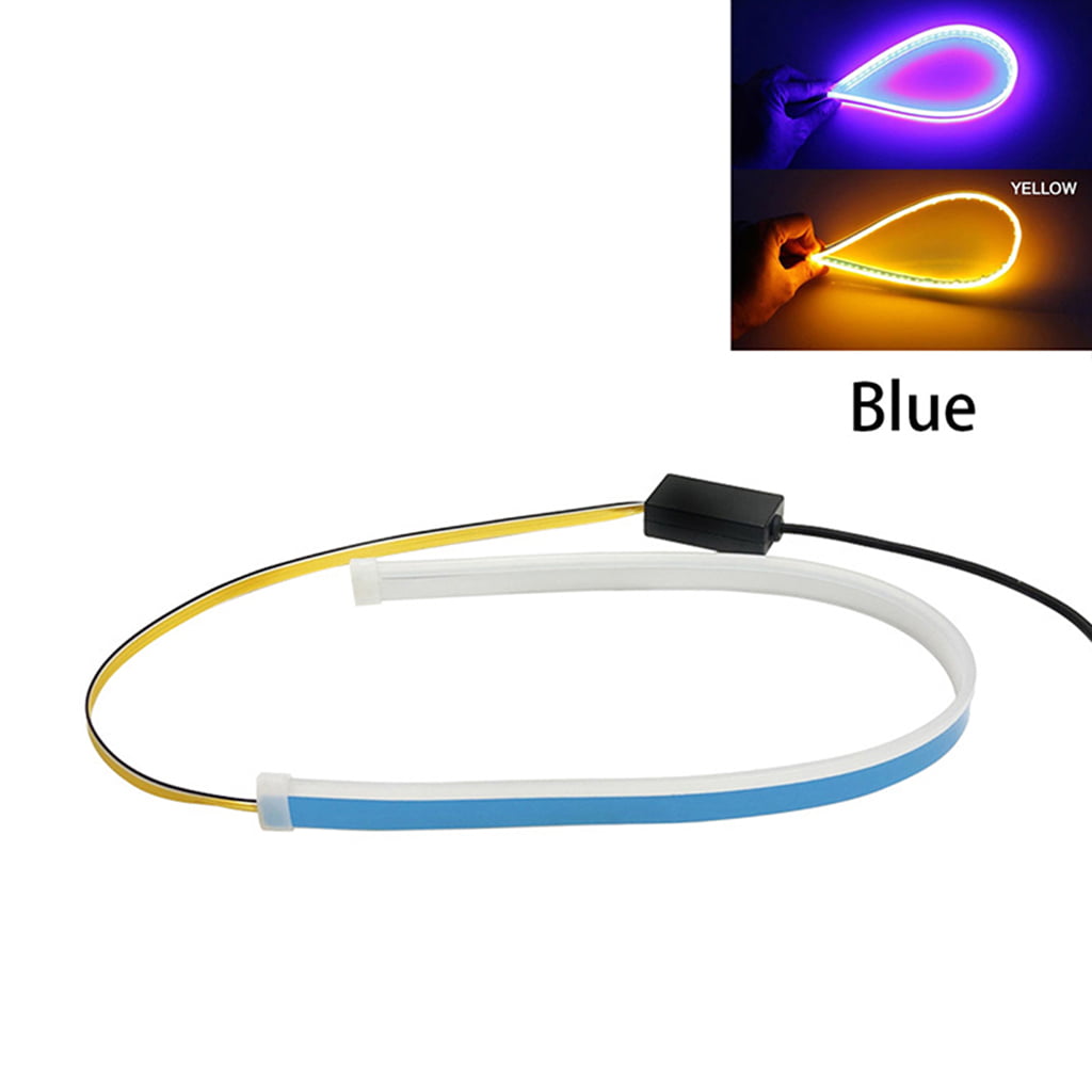 30CM Akozon LED Light Strip 2Pcs Soft Tube Guide LED Strip Blue to Yellow Flowing Turn Signal Daytime Running Light 