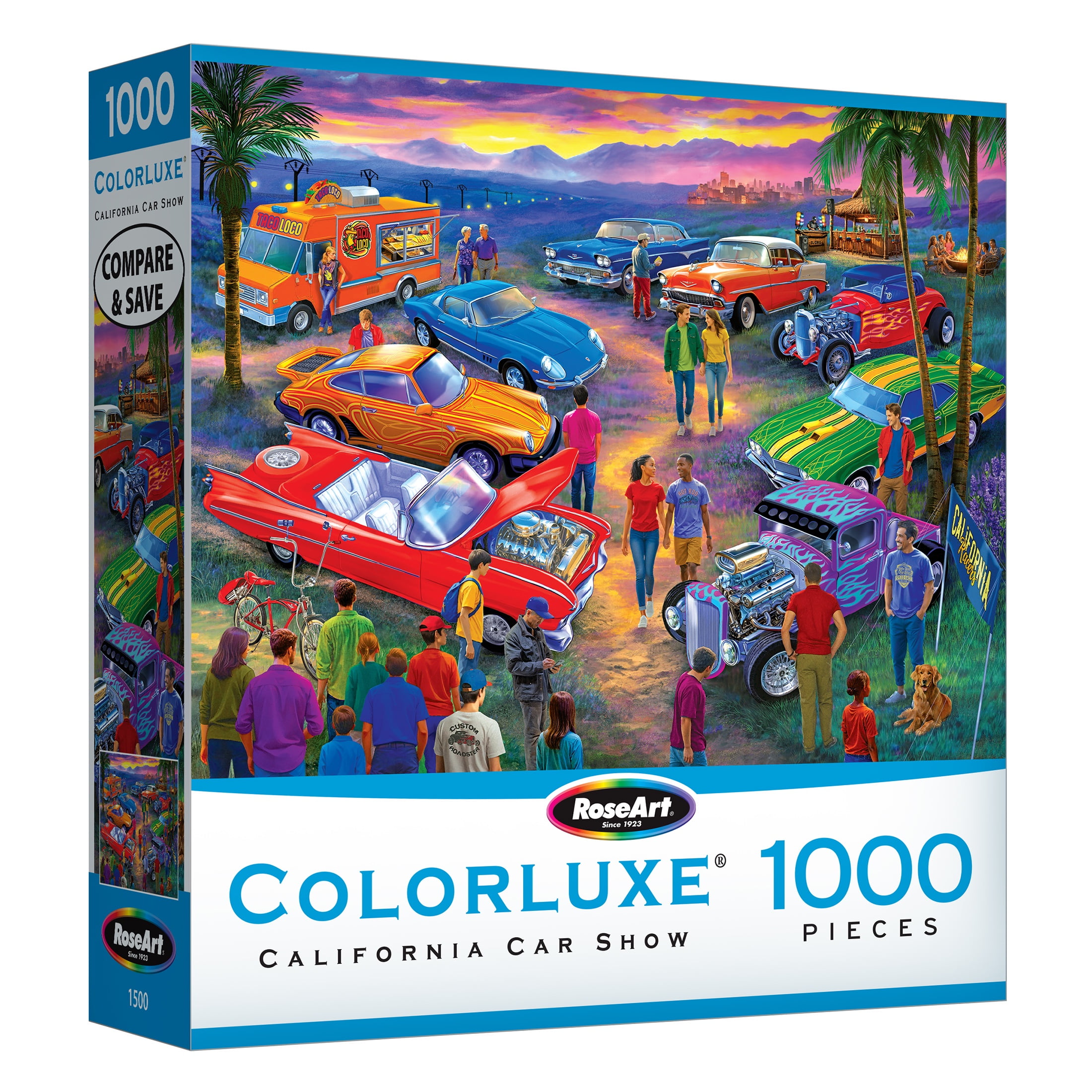 RoseArt Colorluxe 1000-Piece California Car Show Adult Interlocking Jigsaw Puzzle