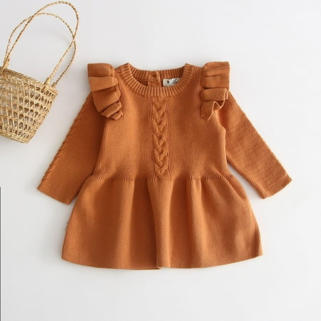 

DAETIROS Casual Loose Autumn And Winter Warm Dress Knitting Princess Sweater Skirt Princess Knitting Baby T Shirts Brown