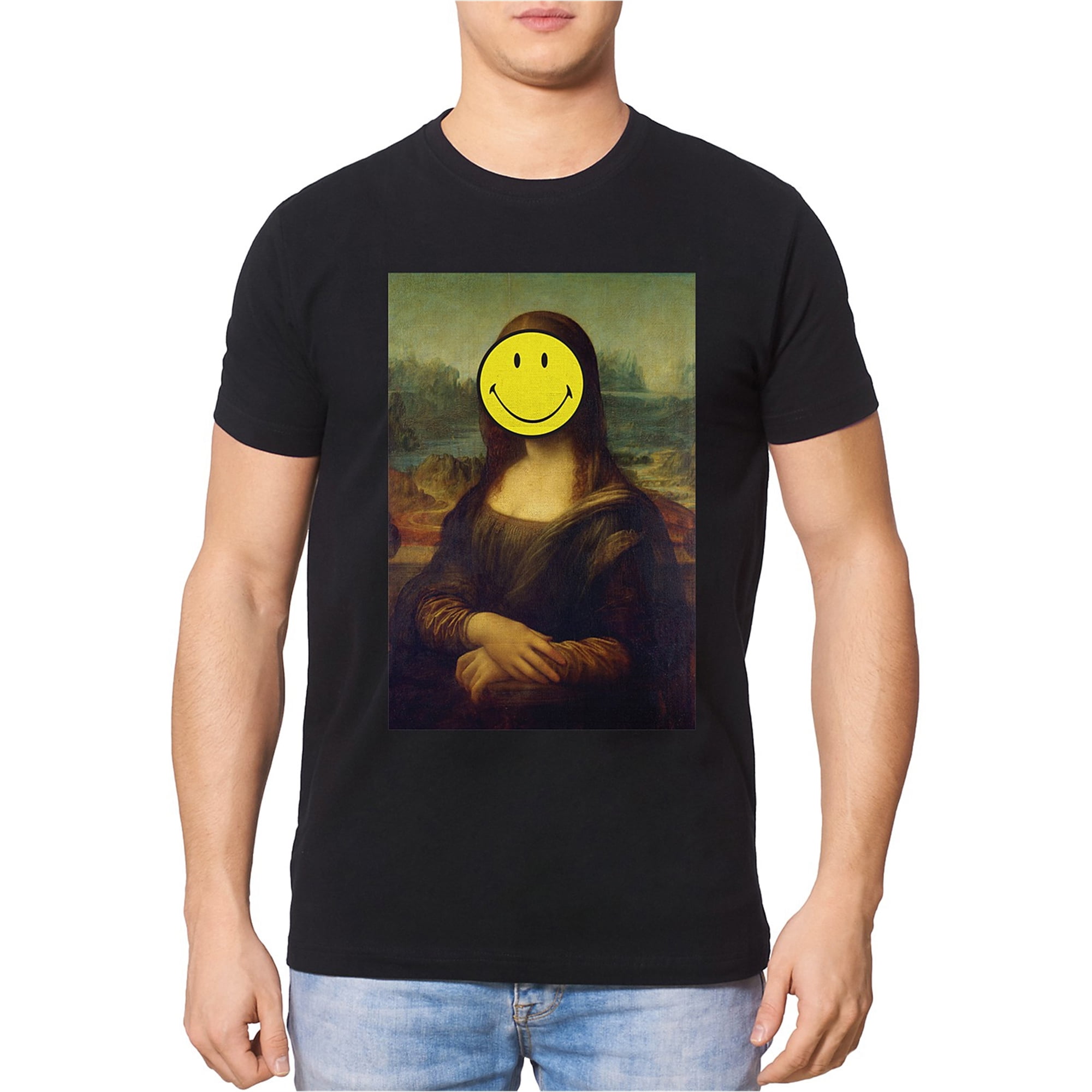 Elevenparis Mens Smiley Mona Lisa Graphic T-Shirt, Black, XX-Large -  Walmart.com