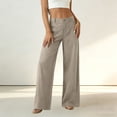 thumbnail image 4 of aohooy Womens Pants Wide Leg High Waisted Summer Casual Button Up Palazzo Work Pant Beach Vacation Comfort Trousers with Pockets Khaki,S, 4 of 8