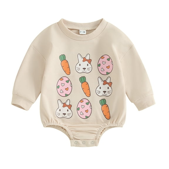 Bagilaanoe Newborn Easter Clothes Baby Girl Romper Sweatshirt Long Sleeve Bodysuits Carrot Print Pullover 3M 6M 12M 18M Infant Casual Tee Tops