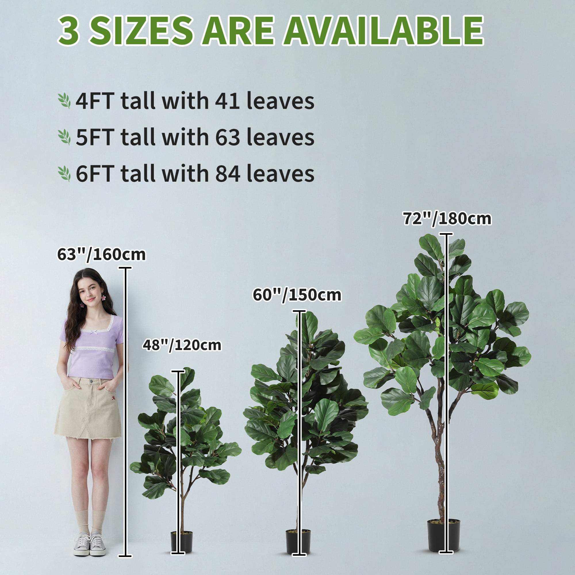 Artificial Fiddle Leaf Fig Tree 6FT Tall, Faux Ficus Lyrata Plant with Realistic Silk Leaves in Pot, Fake Floor Plant for Indoor Home Office Decor