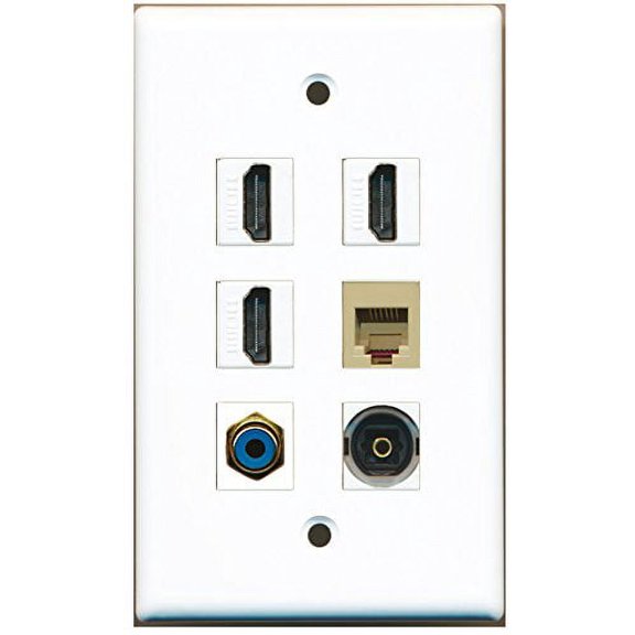 RiteAV - 3 HDMI 1 Port RCA Blue 1 Port Phone RJ11 RJ12 Beige 1 Port Toslink Wall Plate