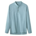 thumbnail image 3 of UVEASISHA Linen Henley Shirts for Men Big and Tall Stand Collar Button Up Shirt Side Slit Casual Regular Fit T-Shirt Solid Color Pullover Tops Sky Blue 4XL, 3 of 4