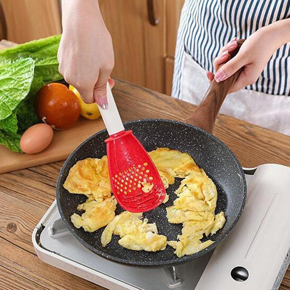 Black red Non-Toxic Heat-Resistant Grating Mashing Draining Kitchen Tools，Skimmer Scoop Colander Strainer Grater Masher Multifunctional Cooking Spoon for Cooking 