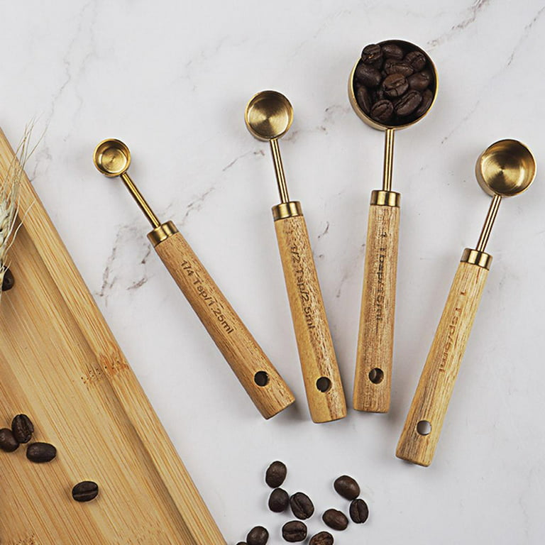 L Golden Measuring Spoon Set (430 Stainless Steel & Wood Handle