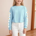 thumbnail image 2 of idosla Kids Crop Tops Girls Long Sleeve Tee Shirts Cute Daisy Pinted Fashion Sweatshirt Pullover Top (Light Blue, 10-11 Years), 2 of 5