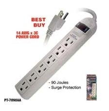 GE 6-Outlet Perpendicular 125V 15A Power Strip with 9-foot Cord Beige Brand New 