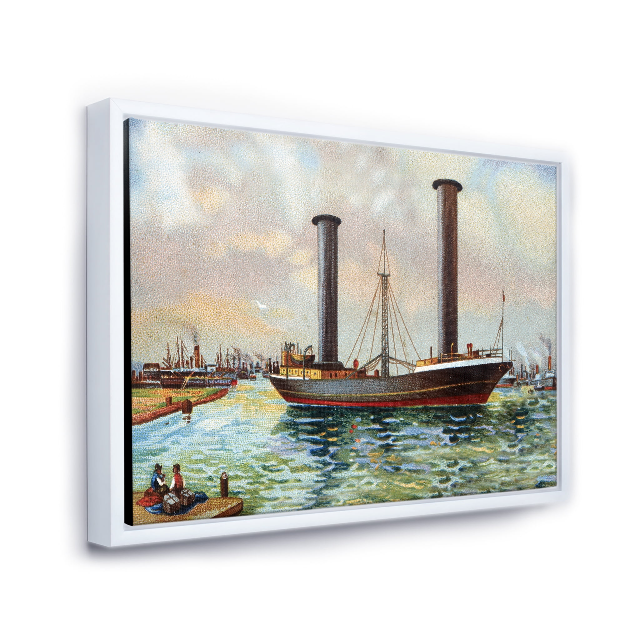 Designart 'The Ancient Boat Leaving The Harbor' Nautical & Coastal Framed Canvas Wall Art Print