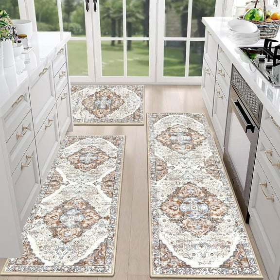 Gettoreach Zealburst Boho Washable Kitchen Rugs Sets of 3 - Non Slip Kitchen Rugs, Resistant Thick Carpet Runner Throw Rugs for Kitchen, Laundry Room, Hallway