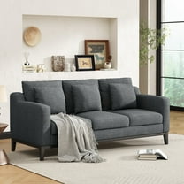 FFH 3-Seater Fabric Lounge Sofa with 3 Pillows & Deep Seat, Modern Comfy Upholstered Couch with Wood Legs, 80.5"*34"*34"