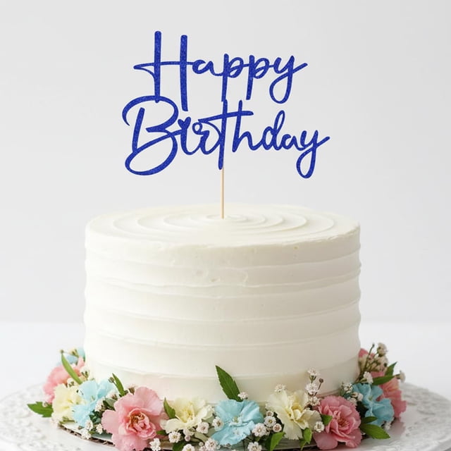 Decoración para tartas Sleyberoy con purpurina para cumpleaños, color azul oscuro