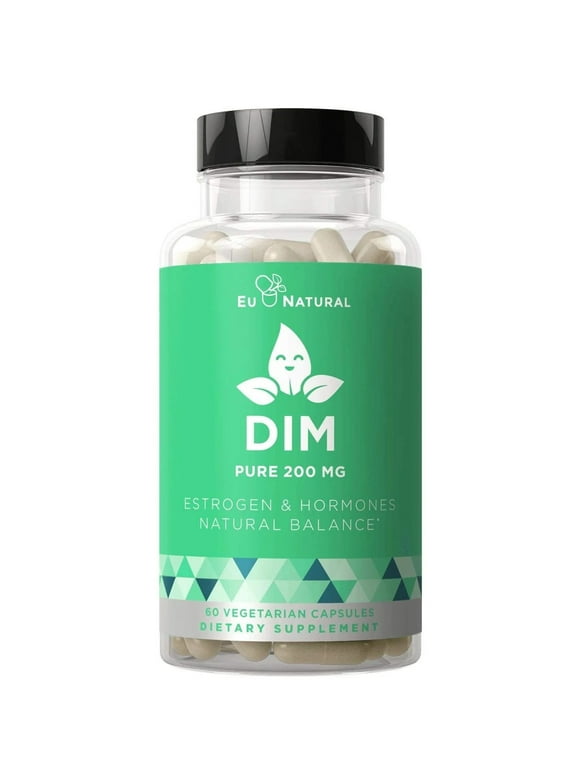DIM Supplement Pure 200 Mg Energy Fatigue and Stress Relief, Estrogen Balance, Menopause & Hot Flashes, Hormonal Support for Women Enhanced Bioavailability BioPerine 60 Vegan Soft Capsules