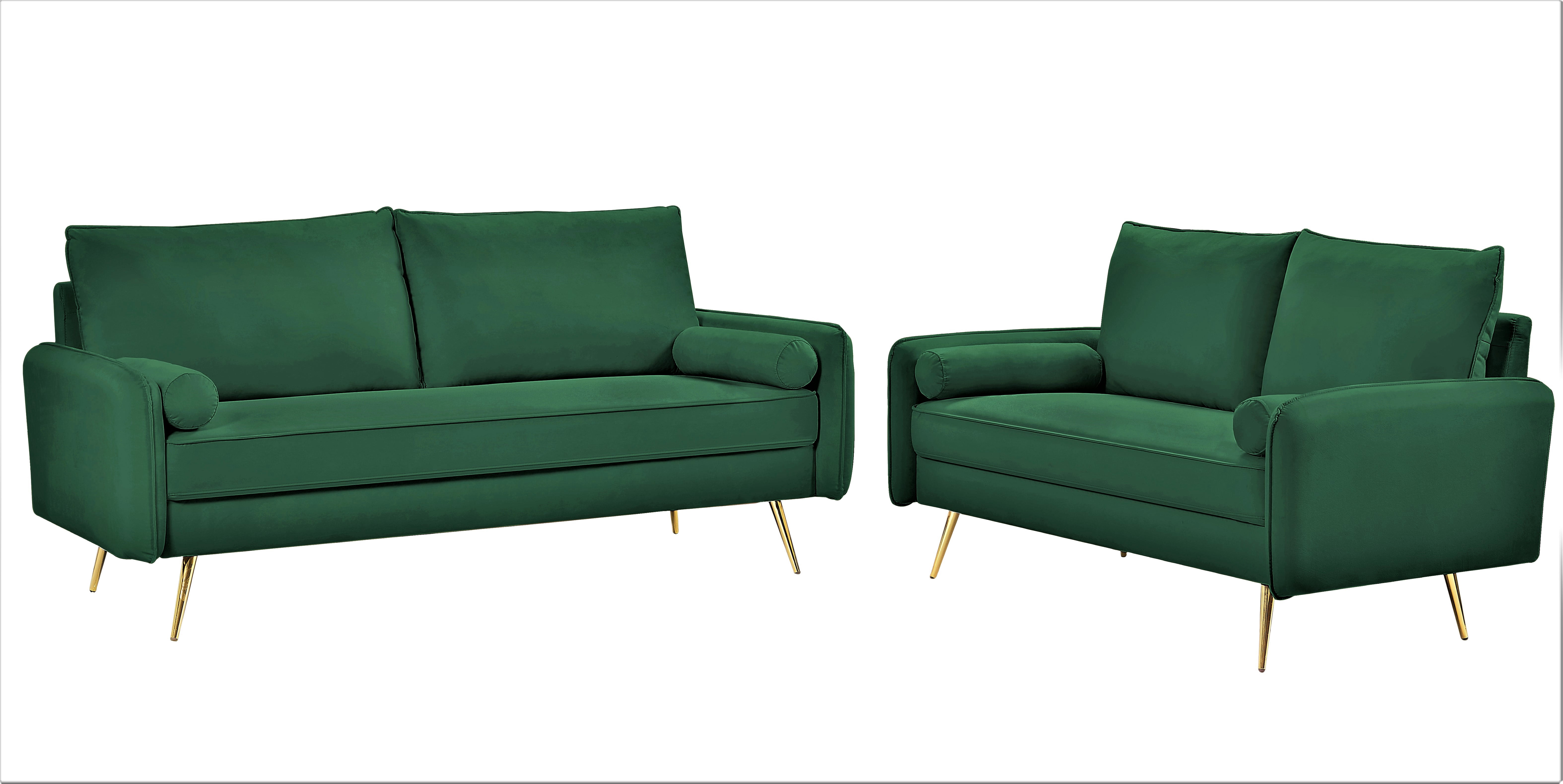 US Pride Furniture Villeda Velvet 2 PC Living Room Set Sofa & Loveseat Green